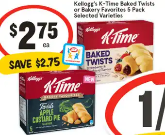 IGA Kellogg's K-Time Baked Twists or Bakery Favorites 5 Pack Selected Varieties offer