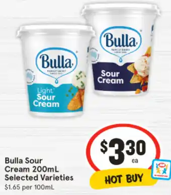 IGA Bulla Sour Cream 200mL Selected Varieties offer