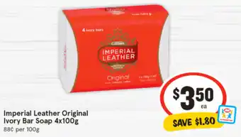 IGA Imperial Leather Original Ivory Bar Soap 4x100g offer