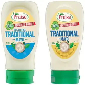 IGA Praise traditional mayo 365g or 99% fat free 410g offer