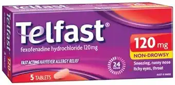 IGA Telfast hayfever allergy relief 120mg non‑drowsy tablets 5 pack offer