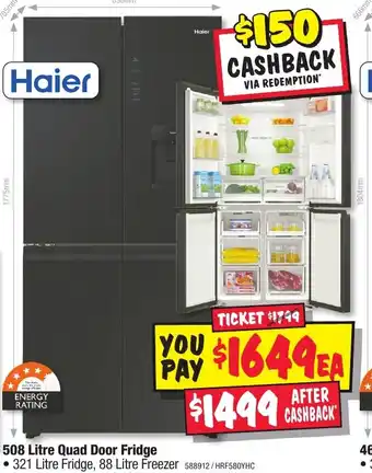 JB Hi-Fi 508 Litre Quad Door Fridge offer