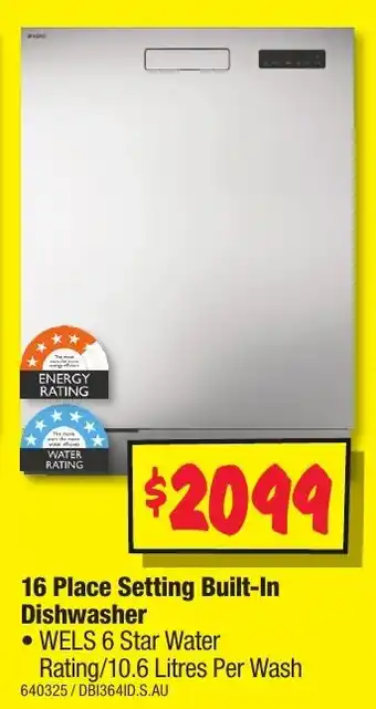 JB Hi-Fi 16 Place Setting Built-In Dishwasher offer