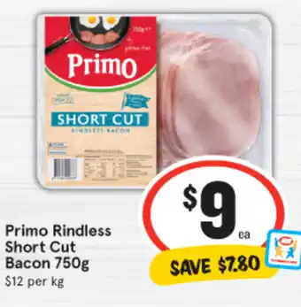 IGA Primo Rindless Short Cut Bacon 750g offer
