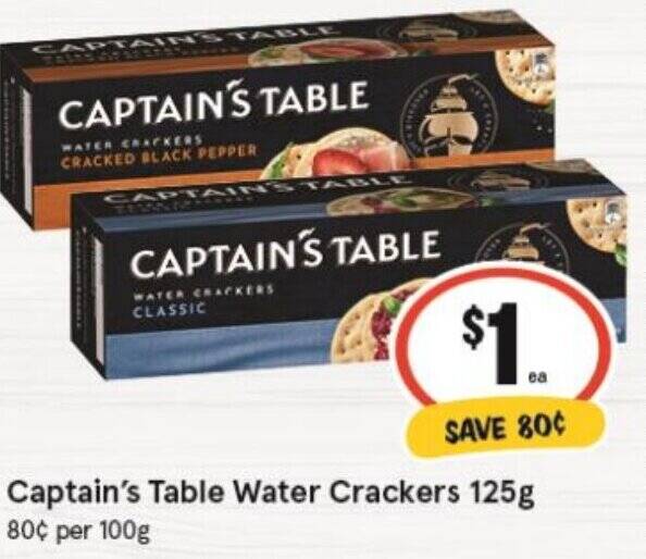 Captain's Table Water Crackers 125g offer at IGA