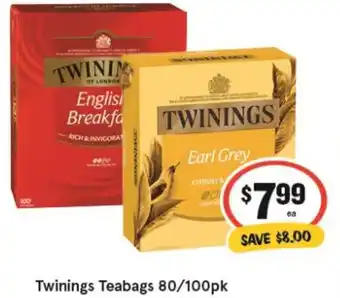 IGA Twinings Teabags 80/100pk offer