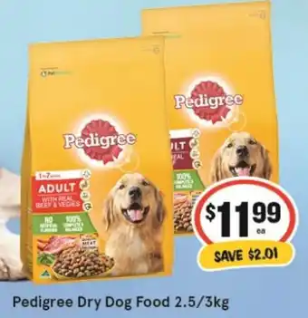 IGA Pedigree Dry Dog Food 2.5/3kg offer