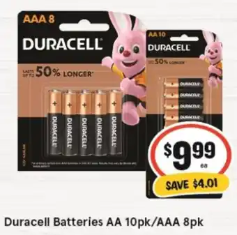 IGA Duracell Batteries AA 10pk/AAA 8pk offer