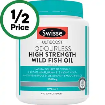 Woolworths Swisse ultiboost high strength odourless fish oil capsules pk 400 offer