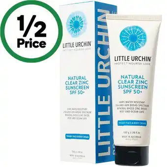 Woolworths Little urchin natural clear zinc sunscreen spf50+ 100g offer