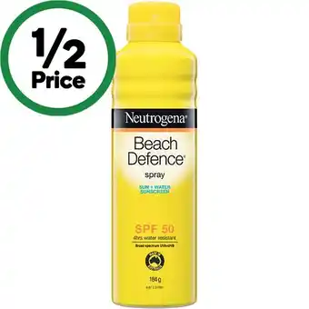 Woolworths Neutrogena beach defence spray sunscreen spf50+ 184g offer