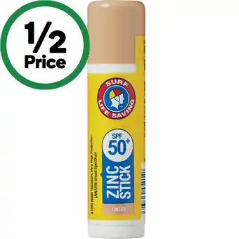 Woolworths Surf life saving spf50+ zinc stick 12g offer