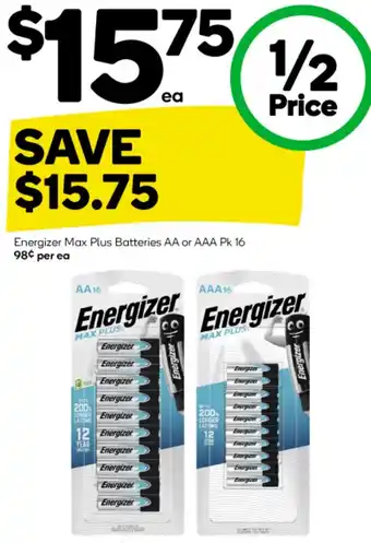 Woolworths Energizer Max Plus Batteries AA or AAA offer