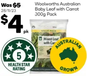 Woolworths Woolworths Australian Baby Leaf with Carrot 300g Pack offer