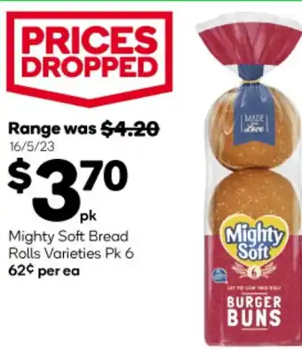 Woolworths Mighty Soft Bread Rolls Varieties Pk 6 offer