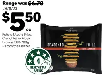 Woolworths Potato Utopia Fries, Crunchies or Hash Browns 500-700g offer