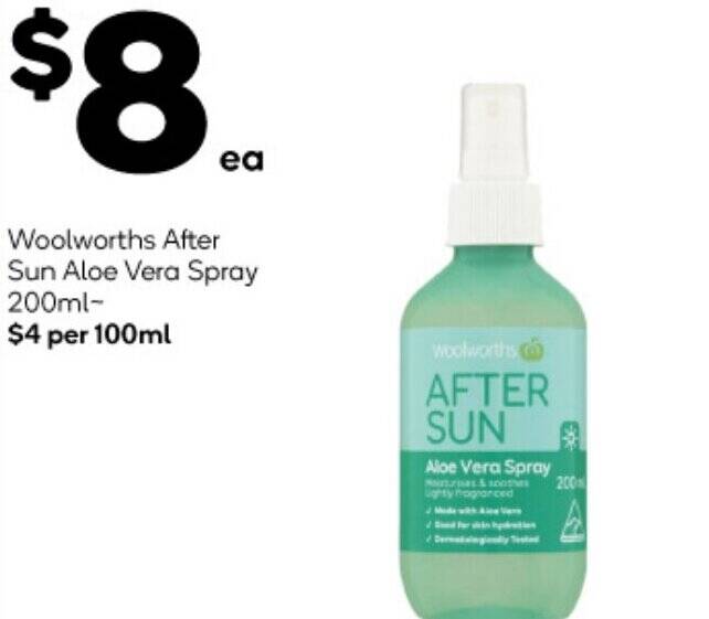 Woolworths After Sun Aloe Vera Spray 200ml offer at Woolworths
