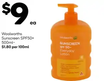 Woolworths Woolworths Sunscreen SPF50+ 500ml offer