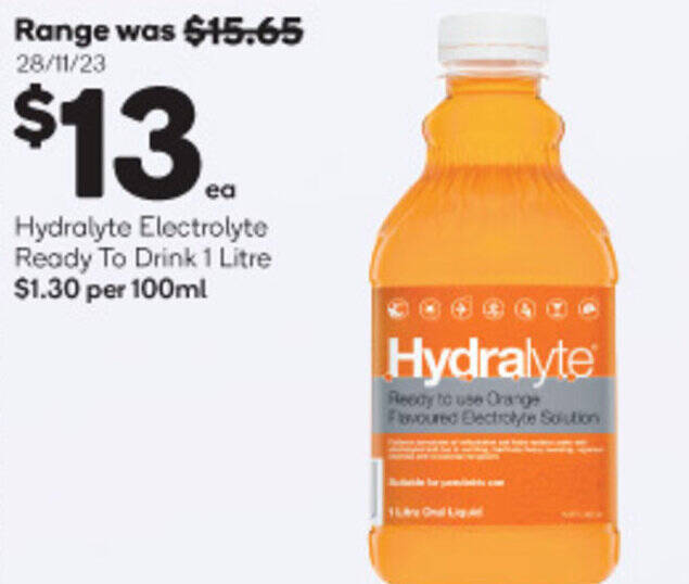 Hydralyte Electrolyte Ready To Drink 1 Litre offer at Woolworths