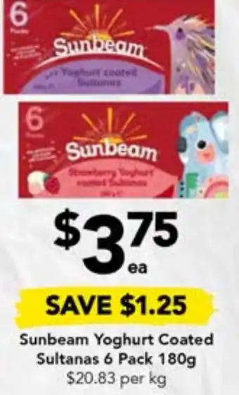 Sunbeam Yoghurt Coated Sultanas 6 Pack 180g