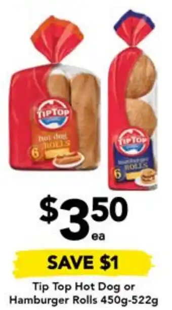 Drakes Tip Top Hot Dog or Hamburger Rolls 450g-522g offer