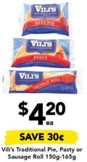Vili's Traditional Pie, Pasty or Sausage Roll 150g-165g