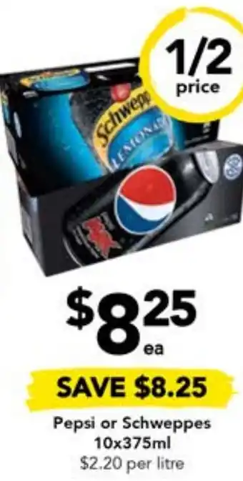 Drakes Pepsi or Schweppes 10x375ml offer