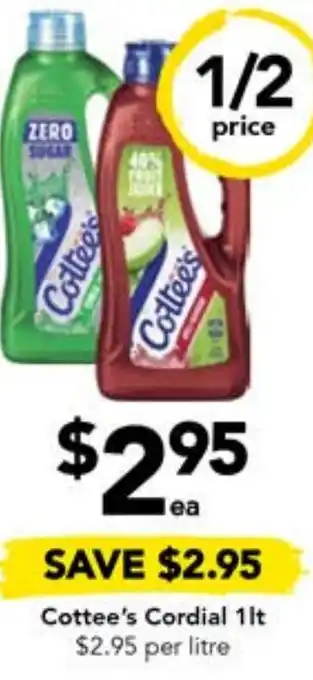 Drakes Cottee's Cordial 1lt offer