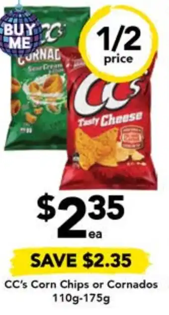 Drakes CC's Corn Chips or Cornados 110g-175g offer