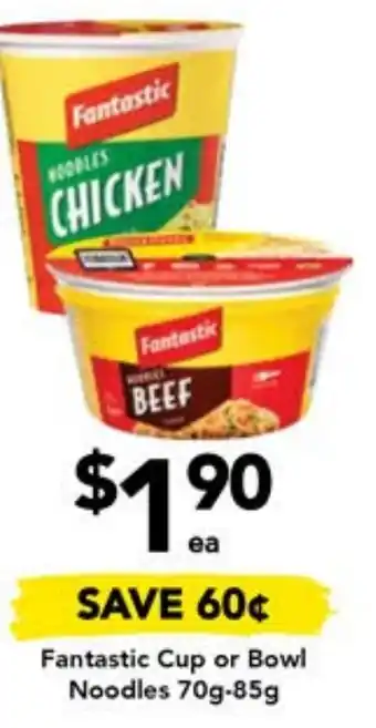 Drakes Fantastic Cup or Bowl Noodles 70g-85g offer
