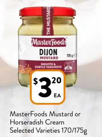 MasterFoods Mustard or Horseradish Cream Selected Varieties 170/175g