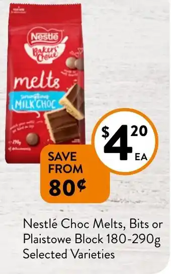 Foodworks Nestlé Choc Melts, Bits or Plaistowe Block 180-290g offer