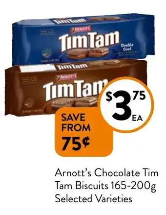 Foodworks Arnott's Chocolate Tim Tam Biscuits 165-200g offer