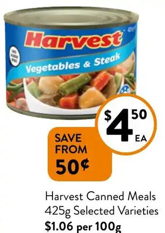 Foodworks Harvest Canned Meals 425g offer