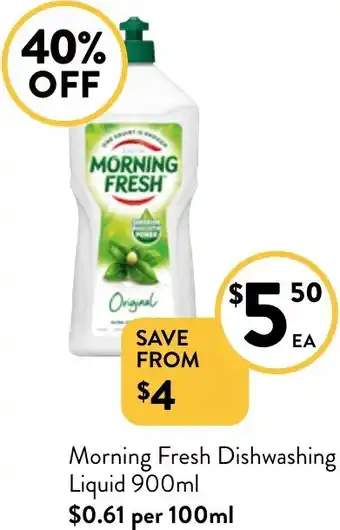 Foodworks Morning Fresh Dishwashing Liquid 900ml offer