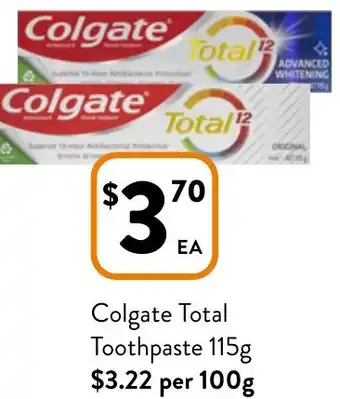 Foodworks Colgate Total Toothpaste 115g offer