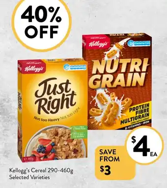 Foodworks Kellogg's Cereal 290-460g offer