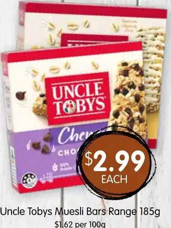 Spudshed Uncle Tobys Muesli Bars Range 185g offer