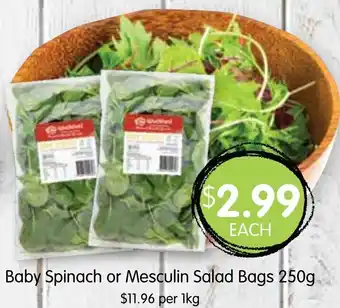 Spudshed Baby Spinach or Mesculin Salad Bags 250g offer