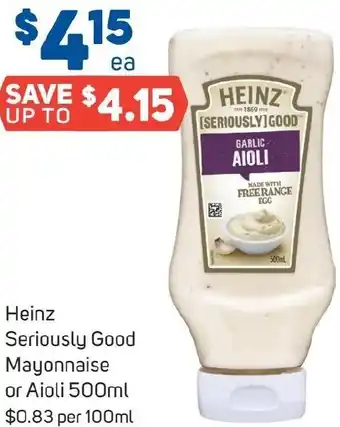 Foodland Heinz Seriously Good Mayonnaise or Aioli 500ml offer