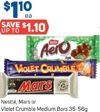 Foodland Nestlé, Mars or Violet Crumble Medium Bars 35-56g offer