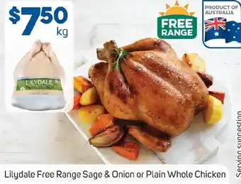 Foodland Lilydale Free Range Sage & Onion or Plain Whole Chicken offer