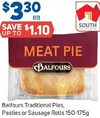 Foodland Balfours Traditional Pies, Pasties or Sausage Rolls 150-175g offer