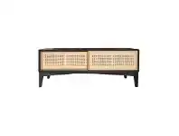 LivingStyles Andros Oak Timber & Rattan Sliding Door TV Unit, 140cm, Black / Natural offer