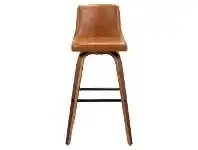 Matera Commercial Grade Bentwood Swivel Bar Chair, Faux Leather Seat, Tan / Walnut