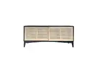 LivingStyles Andros Oak Timber & Rattan Sliding Door Sideboard, 180cm, Black / Natural offer