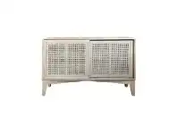 LivingStyles Andros Oak Timber & Rattan Sliding Door Sideboard, 120cm, Natural offer