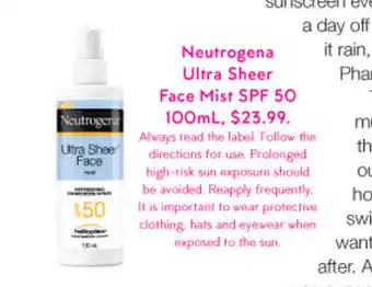 Priceline Neutrogena Ultra Sheer Face Mist SPF 50 100mL offer