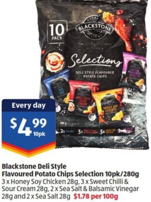 Blackstone Deli Style Flavoured Potato Chips Selection 10pk/280g offer