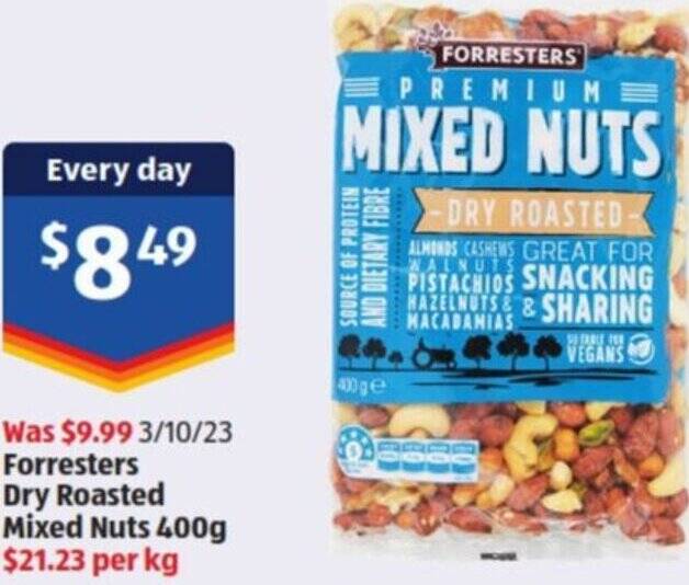 FORRESTERS Dry Roasted Mixed Nuts 400g offer at ALDI